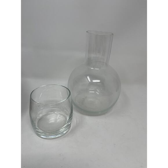 2 Pc Bedside Glass Tumble Up Table Side Carafe Set Pitcher and Cup 7.75" T - Picture 3 of 4